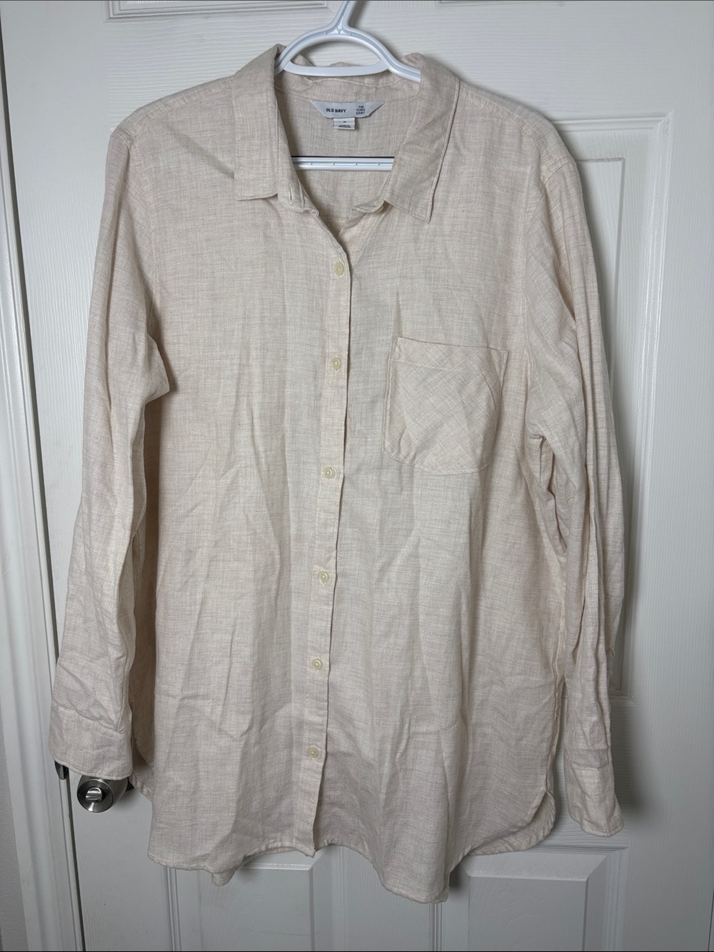 Old Navy Neutral Beige Long-Sleeve Button Shirt